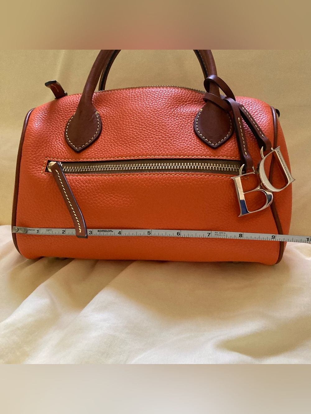 Dooney and Burke barrel Orange Leather Top-Handle Satchel with Brown Accents - Picture 4 of 13